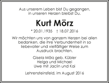 Traueranzeige von Kurt Mörz 