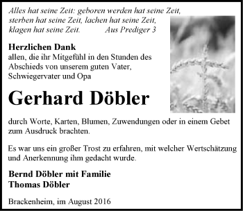 Traueranzeige von Gerhard Döbler 