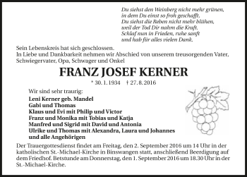 Traueranzeige von Franz Josef Kerner 