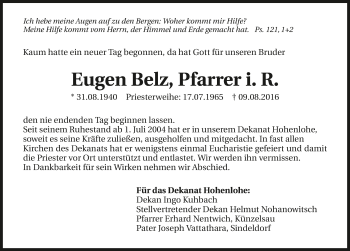 Traueranzeige von Eugen Belz 