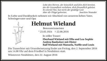 Traueranzeige von Helmut Wieland 