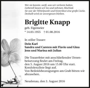 Traueranzeige von Brigitte Knapp 