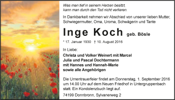 Traueranzeige von Inge Koch 