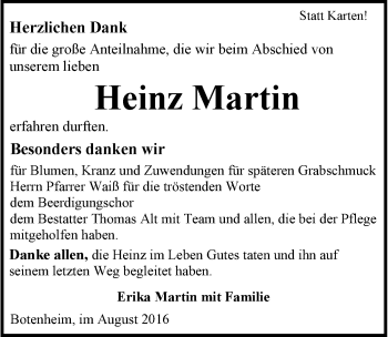 Traueranzeige von Heinz Martin 