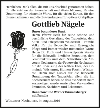 Traueranzeige von Gottlieb Nägele 