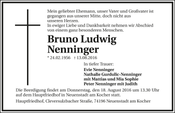 Traueranzeige von Bruno Ludwig Nenninger 