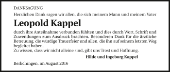 Traueranzeige von Leopold Kappel 