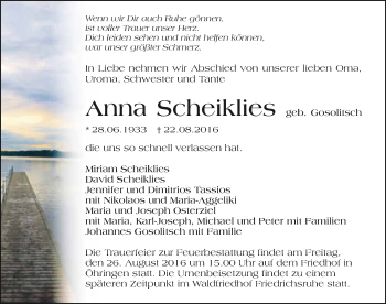 Traueranzeige von Anna Scheiklies 
