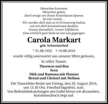 Traueranzeige von Carola Markart 