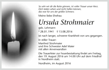 Traueranzeige von Ursula Strohmaier 