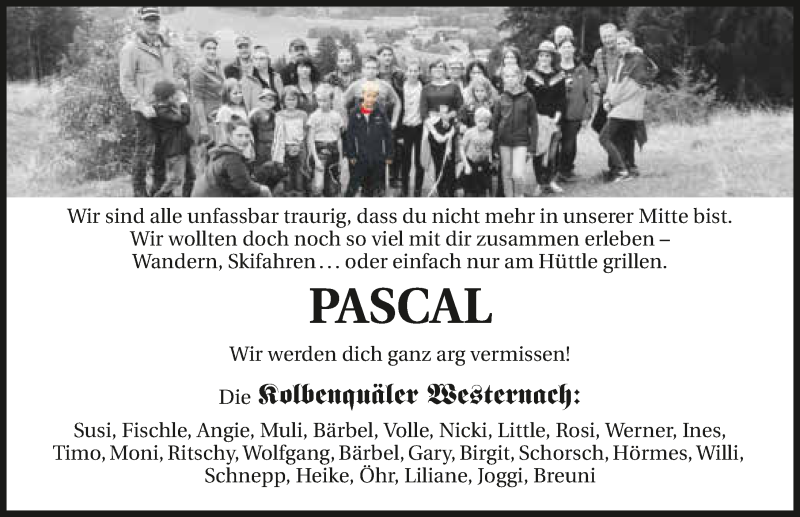  Traueranzeige für Pascal Hasenfuß vom 12.08.2016 aus 