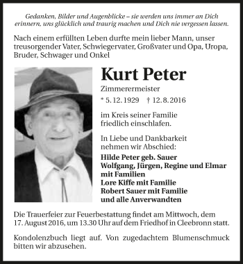 Traueranzeige von Kurt Peter 