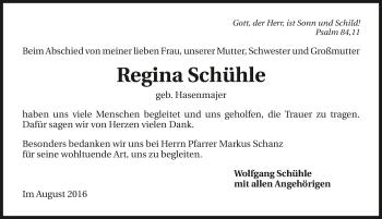 Traueranzeige von Regina Schühle 