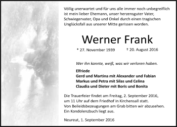 Traueranzeige von Werner Frank 