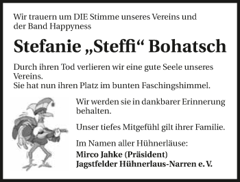 Traueranzeige von Stefanie Bohatsch 