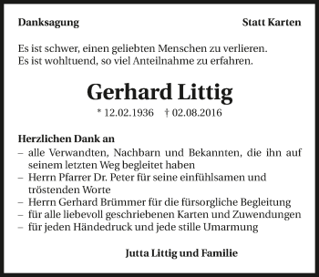 Traueranzeige von Gerhard Littig 