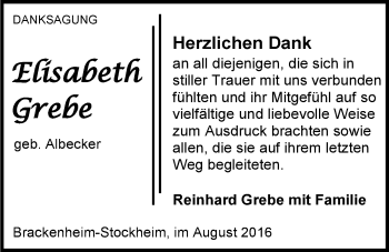 Traueranzeige von Elisabeth Grebe 