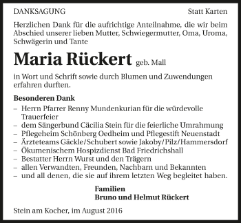 Traueranzeige von Maria Rückert