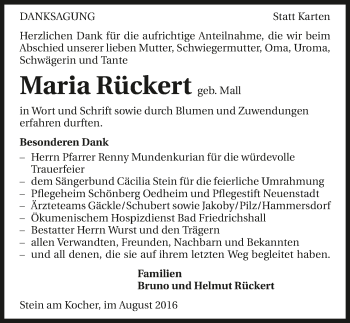 Traueranzeige von Maria Rückert 