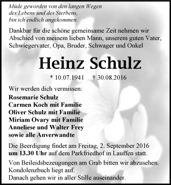 Traueranzeige von Heinz Schulz 
