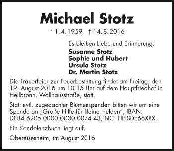Traueranzeige von Michael Stotz 