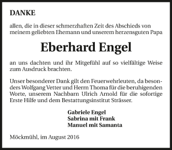 Traueranzeige von Eberhard Engel 