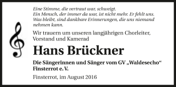 Traueranzeige von Hans Brückner 