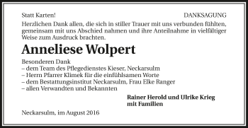 Traueranzeige von Anneliese Wolpert 