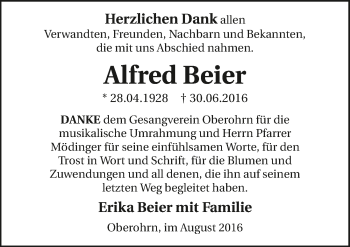Traueranzeige von Alfred Beier 