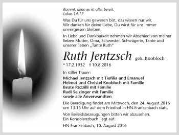 Traueranzeige von Ruth Jentzsch 