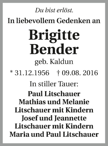 Traueranzeige von Brigitte Bender 