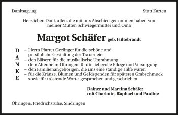 Traueranzeige von Margot Schäfer 