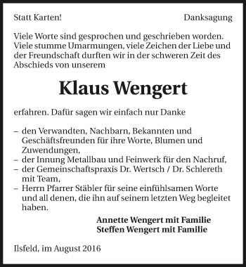 Traueranzeige von Klaus Wengert 
