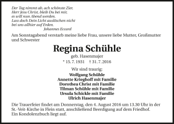 Traueranzeige von Regina Schühle 