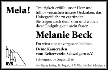 Traueranzeige von Melanie Beck 