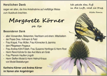 Traueranzeige von Margarete Körner 