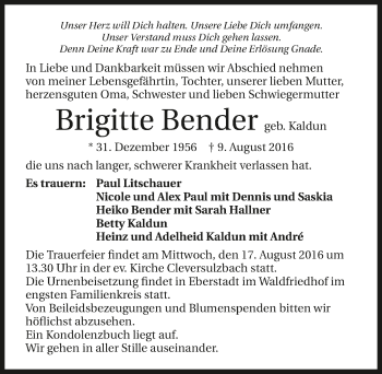 Traueranzeige von Brigitte Bender 