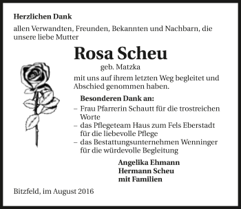 Traueranzeige von Rosa Scheu 
