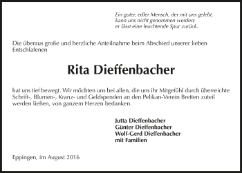 Traueranzeige von Rita Dieffenbacher 