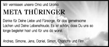 Traueranzeige von Meta Thüringer 