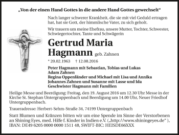 Traueranzeige von Gertrud Maria Hagmann 