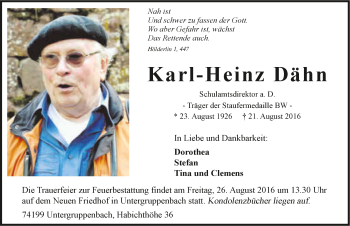 Traueranzeige von Karl-Heinz Dähn