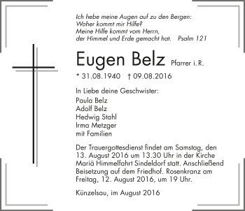 Traueranzeige von Eugen Belz 