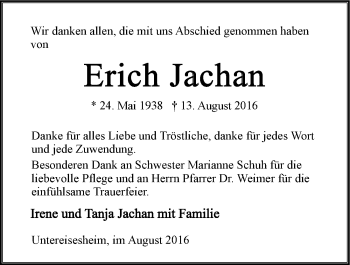 Traueranzeige von Erich Jachan 