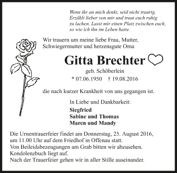 Traueranzeige von Gitta Brechter 