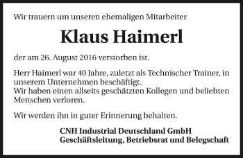 Traueranzeige von Klaus Haimerl 