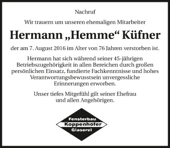 Traueranzeige von Hermann Küfner 