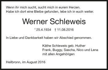 Traueranzeige von Werner Schleweis