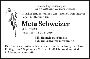 Traueranzeige von Meta Schweizer 
