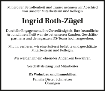 Traueranzeige von Ingrid Roth-Zügel 